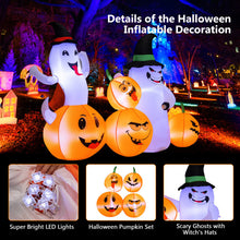 Load image into Gallery viewer, Halloween Inflatable Pumpkin with 2 Ghosts and Built-in Wizard Hat LED Lights - Suitable for Carnival Parties