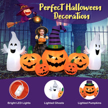 Load image into Gallery viewer, Halloween Inflatable Pumpkin with 2 Ghosts and Built-in LED Lights - Suitable for Halloween Decorations