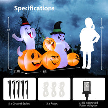 Load image into Gallery viewer, Halloween Inflatable Pumpkin with 2 Ghosts and Built-in Wizard Hat LED Lights - Suitable for Carnival Parties