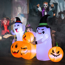Load image into Gallery viewer, Halloween Inflatable Pumpkin with 2 Ghosts and Built-in Wizard Hat LED Lights - Suitable for Carnival Parties