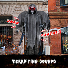 Load image into Gallery viewer, Halloween Giant Skeleton Ghost Hanging Decoration with Scary Sound Effects, LED Lights, and Red Eyes - Suitable for Halloween Decorations and Haunted Houses