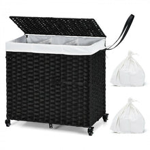 Load image into Gallery viewer, Bathroom Black Rolling Lid Laundry Hamper with Wheels