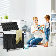 Load image into Gallery viewer, Bathroom Black Rolling Lid Laundry Hamper with Wheels