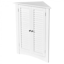 Load image into Gallery viewer, White Bathroom Corner Storage Cabinet with Louvre Doors