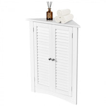 Load image into Gallery viewer, White Bathroom Corner Storage Cabinet with Louvre Doors