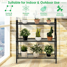 Charger l'image dans la galerie, 3-Tier Black Metal Plant Stand Shelving Unit Storage Rack
