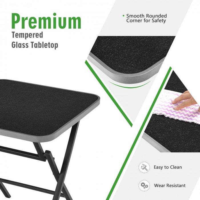 Outdoor Modern Portable Folding Small Dining Table with Tempered Glass Top - Suitable for Patio, Backyard, and Poolside