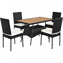 Load image into Gallery viewer, Outdoor 5-Piece Dining Room Set - Includes 1 Table and 4 Wicker Chairs with Cushions - Suitable for Poolside and Backyard