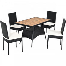 Load image into Gallery viewer, Outdoor 5-Piece Dining Room Set - Includes 1 Table and 4 Wicker Chairs with Cushions - Suitable for Poolside and Backyard