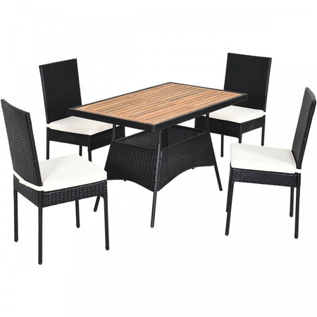 Outdoor 5-Piece Dining Room Set - Includes 1 Table and 4 Wicker Chairs with Cushions - Suitable for Poolside and Backyard