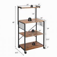 Load image into Gallery viewer, Industrial Vintage 4-Tier Metal Rolling Storage Rack - Movable Plant Stand Bookshelf for Living Room, Bedroom, and Garden