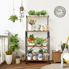 Load image into Gallery viewer, Industrial Vintage 4-Tier Metal Rolling Storage Rack - Movable Plant Stand Bookshelf for Living Room, Bedroom, and Garden