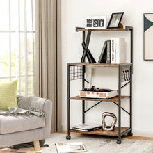 Load image into Gallery viewer, Industrial Vintage 4-Tier Metal Rolling Storage Rack - Movable Plant Stand Bookshelf for Living Room, Bedroom, and Garden