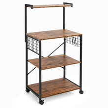 Load image into Gallery viewer, Industrial Vintage 4-Tier Metal Rolling Storage Rack - Movable Plant Stand Bookshelf for Living Room, Bedroom, and Garden