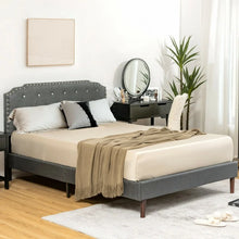 Load image into Gallery viewer, Grey Minimalist Diamond Button Upholstered Headboard Bed Frame