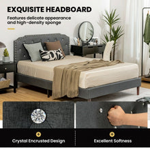 Load image into Gallery viewer, Grey Minimalist Diamond Button Upholstered Headboard Bed Frame