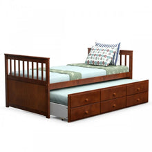 Load image into Gallery viewer, Country-Style Minimalist Bed with Drawers, Casters, and Pull-Out Design