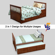 Load image into Gallery viewer, Country-Style Minimalist Bed with Drawers, Casters, and Pull-Out Design