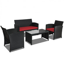 Load image into Gallery viewer, 4-Piece Outdoor Patio Wicker Sofa Set with Glass Coffee Table