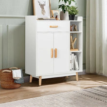 Load image into Gallery viewer, White Modern Minimalist Open Shelving Storage Cabinet with Doors