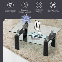 Charger l'image dans la galerie, Modern Rectangular Glass Coffee Table with 2-Tier Storage - Suitable for Living Room
