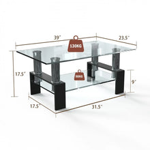 Charger l'image dans la galerie, Modern Rectangular Glass Coffee Table with 2-Tier Storage - Suitable for Living Room