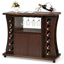 Load image into Gallery viewer, Costway Vintage Home Bar Cabinet Storage Cabinet with Wine Glass Rack and Casters - Suitable for Restaurant and Bar