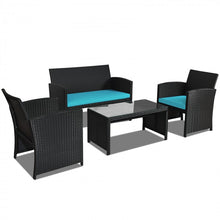 Load image into Gallery viewer, 4-Piece Outdoor Patio Wicker Sofa Set with Glass Coffee Table