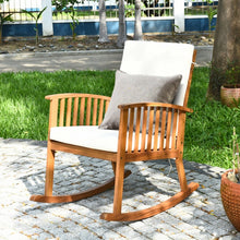 Load image into Gallery viewer, Outdoor Wooden Rocking Chair with White Cushion