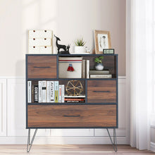 Load image into Gallery viewer, Walnut-Colored Vintage Multi-Tier Storage Cabinet with Three Drawer