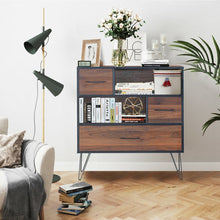 Load image into Gallery viewer, Walnut-Colored Vintage Multi-Tier Storage Cabinet with Three Drawer