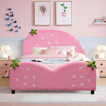 Load image into Gallery viewer, Strawberry Pattern Velvet Children's Bed in Pink
