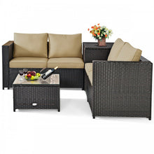 Charger l'image dans la galerie, 4-Piece Outdoor Wicker Sofa Set with Storage Cabinet for Patio