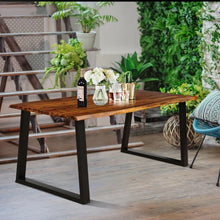 Charger l'image dans la galerie, Industrial Style Rectangular Wooden Dining Table with Metal Frame - Suitable for Backyard, Patio, and Picnics