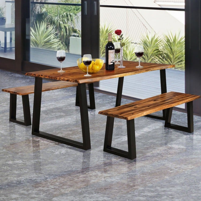 Industrial Style Rectangular Wooden Dining Table with Metal Frame - Suitable for Backyard, Patio, and Picnics
