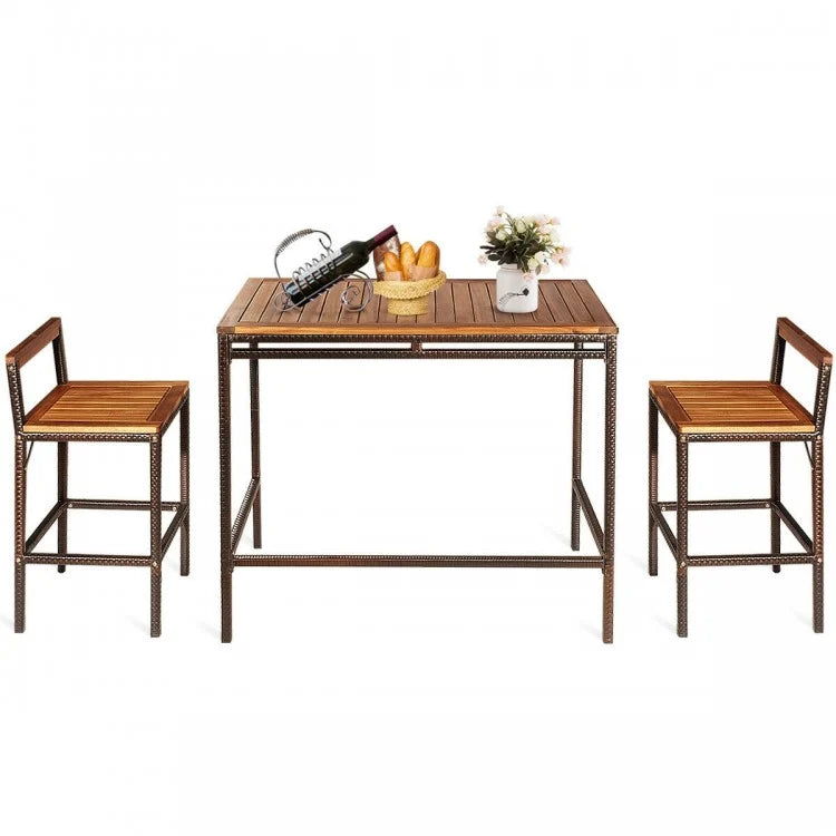 Outdoor Patio Wooden Bar Table and Chair Set