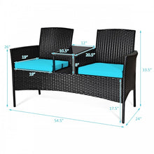 Charger l'image dans la galerie, Outdoor Wicker Patio Conversation Set Sofa Loveseat Glass Table with Turquoise Cushions