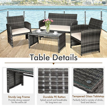 Load image into Gallery viewer, 4-Piece Outdoor Patio Wicker Sofa Set with Glass Coffee Table
