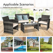 Load image into Gallery viewer, 4-Piece Outdoor Patio Wicker Sofa Set with Glass Coffee Table