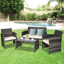 Load image into Gallery viewer, 4-Piece Outdoor Patio Wicker Sofa Set with Glass Coffee Table