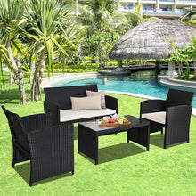 Load image into Gallery viewer, 4-Piece Outdoor Patio Wicker Sofa Set with Glass Coffee Table