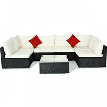 Charger l'image dans la galerie, Costway 7-Piece Section Couch Set with Glass Coffee Table - Suitable for Backyard, Garden, and Party Gatherings
