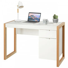 Load image into Gallery viewer, Modern White Computer Desk with Drawers for Office