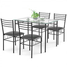 Charger l'image dans la galerie, Modern Small Dining Room Set - 5-Piece Set with Tempered Glass Table and 4 Padded Chairs - Suitable for Kitchen and Restaurant