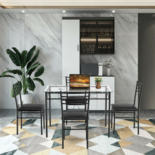 Charger l'image dans la galerie, Modern Small Dining Room Set - 5-Piece Set with Tempered Glass Table and 4 Padded Chairs - Suitable for Kitchen and Restaurant