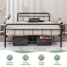 Load image into Gallery viewer, Rustic Industrial Black Metal Bed Frame with Storage Underneath