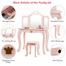 Load image into Gallery viewer, Bedroom Children's 3-Fold Mirror Vanity Dressing Table with Stool