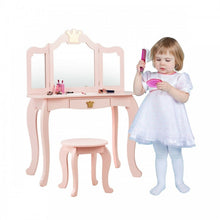 Load image into Gallery viewer, Bedroom Children's 3-Fold Mirror Vanity Dressing Table with Stool