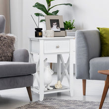 Load image into Gallery viewer, White Bedside Table with Drawers and Shelves for Bedroom and Sofa