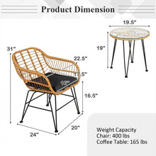 Load image into Gallery viewer, 3-Piece Patio Rattan Bistro Set Coffee Table Armchair Garden Beige - Cushion